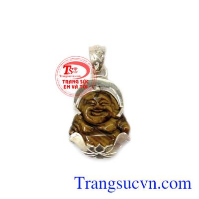 Mặt di lặc phong thủy, mặt phật di lặc đá mắt hổ, nhỏ xinh, bọc bạc đẹp, nét khắc tinh tế