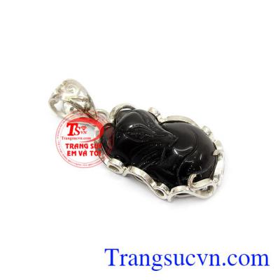 mặt dây chuyền bọc bạc hồ ly đá obsidian giao hàng toàn quốc