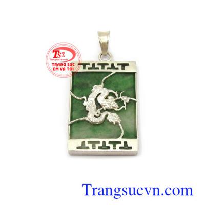 Mặt ngọc chạm rồng ngọc cẩm thạch thiên nhiên bọc bạc bền đẹp