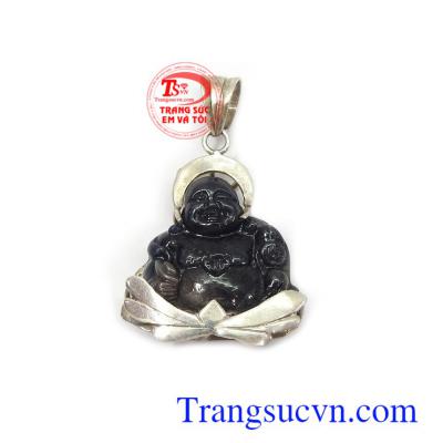 Mặt phật đá thiên thạch bọc bạc sang trọng, tinh xảo