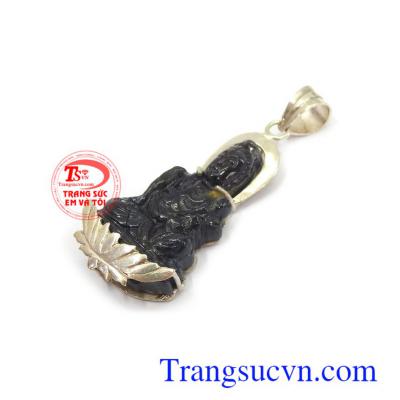 Mặt phật quan âm sapphire bọc bạc cao cấp