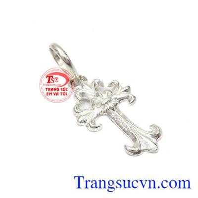 Mặt thánh giá đẹp, mặt dây chuyền công giáo bình an, may mắn,Mặt thánh giá bạc hoa