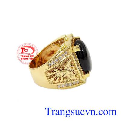 Sản phẩm có giấy kiểm định đá quý, bảo hành uy tín, giao hàng toàn quốc,Nhẫn nam Sapphire rồng phượng 14k