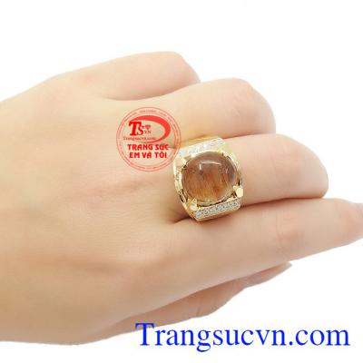 Sản phẩm thích hợp làm quà tặng cho người thân hoặc bạn bè trong nhiều dịp khác nhau,Nhẫn nam thạch anh tóc 14k đẹp