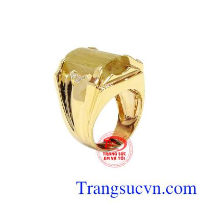 Nhẫn nam thạch anh tóc 14k độc đáo