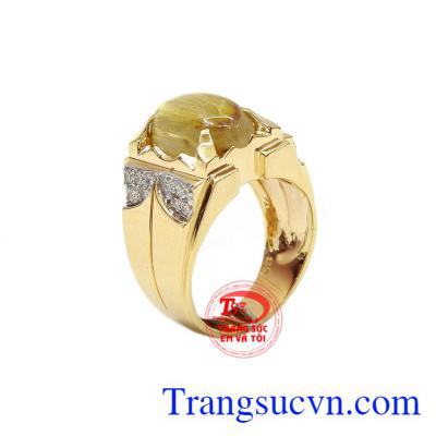 Nhẫn nam thạch anh tóc 14k nam tính