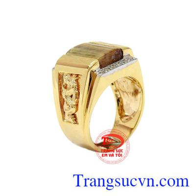 Nhẫn nam thạch anh tóc 14k tài lộc