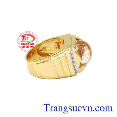 Sản phẩm bảo hành uy tín, giao hàng toàn quốc,Nhẫn nam thạch anh tóc 14k