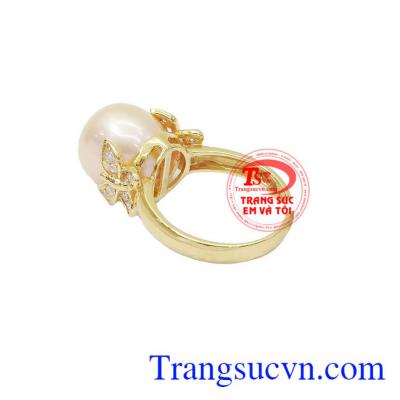 Nhẫn ngọc trai vàng đẹp Giấy kiểm định đá quý và vàng kèm theo sản phẩm bảo hành 1 năm, giao hàng toàn quốc