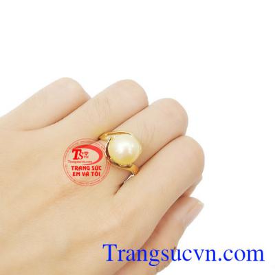 Nhẫn ngọc vàng ngọc trai hồng