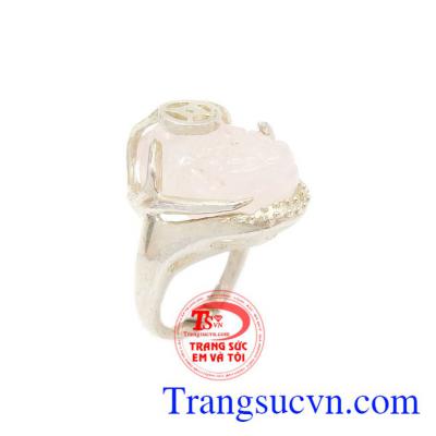 Nhẫn nữ bạc tỳ hưu thạch anh hồng thiên nhiên,nhẫn bạc tỳ hưu thạch anh hồng, nhẫn bạc nữ đeo hộ mệnh hỏa thu tài lộc