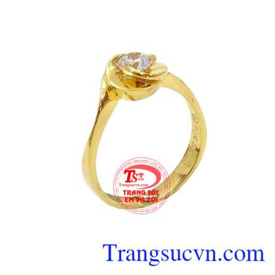 Nhẫn nữ cầu hôn vàng tây gắn đá kim cương nhân tạo, nhẫn nữ vàng tây, giá hợp lý tinh tế và sang trọng, thiết kế và chế tác 3d sắc nét