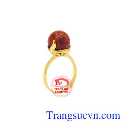 Nhẫn nữ đá san hô vàng 14k
