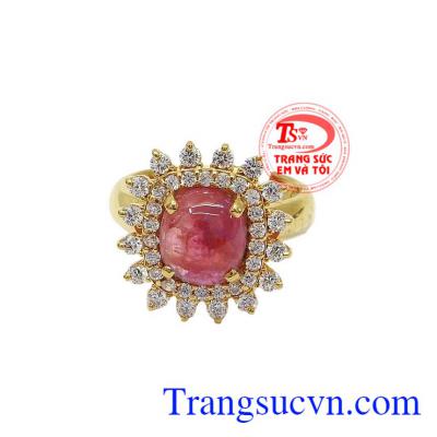 Nhẫn nữ sapphire hồng vàng 18k, bảo hành 12 tháng, giao hàng nhanh trên toàn quốc