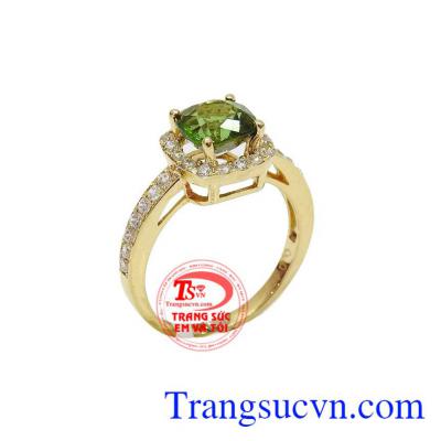 Nhẫn nữ Tourmaline lục thiên nhiên đẹp, có giấy kiểm định đá quý và vàng đảm bảo chất lượng uy tín, nhẫn nữ Tourmaline lục thanh toán an toàn