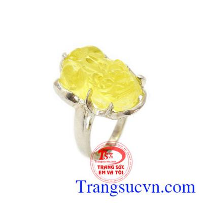 Nhẫn nữ tỳ hưu bạc đá vàng hợp thời trang, Thiết kế tinh xảo bền đẹp chất lượng cao