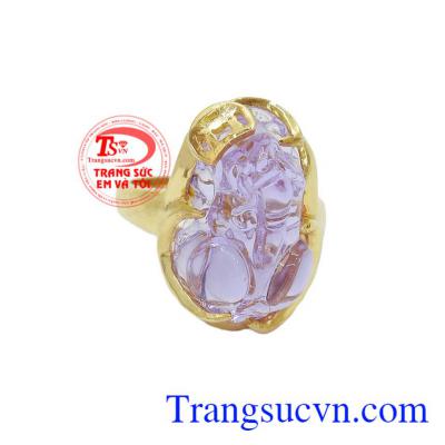 Nhẫn nữ tỳ hưu đá tím, nhẫn nữ đá nhân tạo tím khắc tỳ hưu bọc vàng 10k chuẩn chất lượng