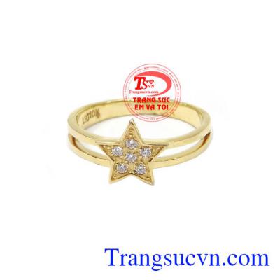 Nhẫn nữ vàng đeo ngón giữa nhan nữ đá đẹp, nhẫn vàng tây, nhẫn nữ món quà ý nghĩa