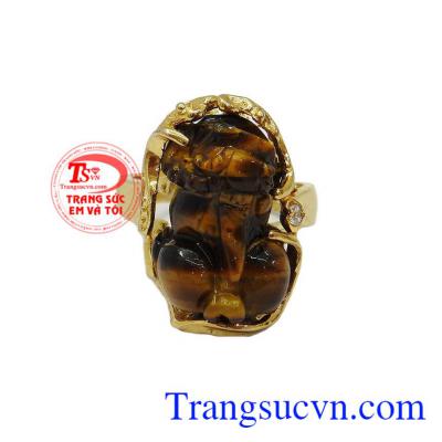 Nhẫn vàng tỳ hưu đá mắt hổ