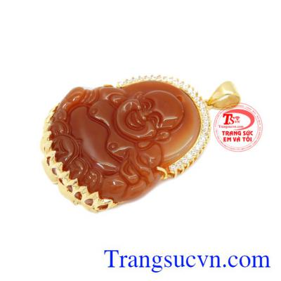 Phật di lặc đỏ mã não bọc vàng có thể kết hợp với dây da bọc vàng.