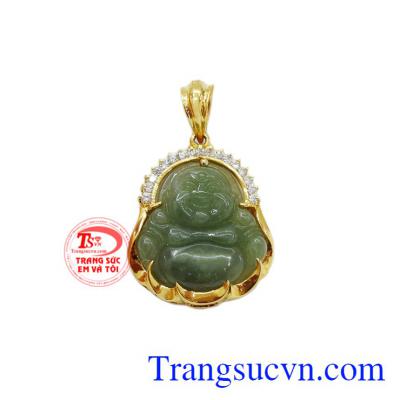 Phật di lặc tài lộc là sản phẩm được chế tác từ đá Jadeite thiên nhiên bọc vàng 10k.