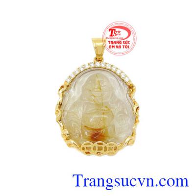 Phật thạch anh tóc bọc vàng 14k thạch anh tóc (hay thường gọi là rutilated quartz) là loại thạch anh chứa các bao thể dạng kim, que có màu sắc khác nhau.