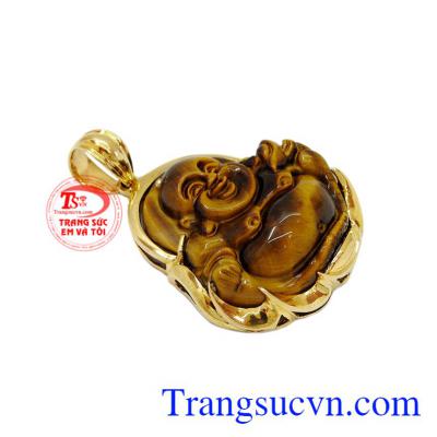 Phật vàng đá mắt hổ mệnh thổ được khắc hình Phật Di Lặc đẹp mắt, tinh tế.