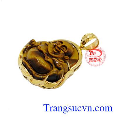 Phật vàng đá mắt hổ mệnh thổ có thể kết hợp với dây da bọc vàng.