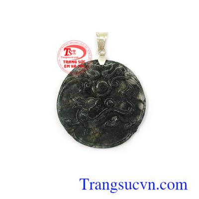 Rồng long chầu đá canxedon thiên nhiên cao cấp, móc bạc sang trọng