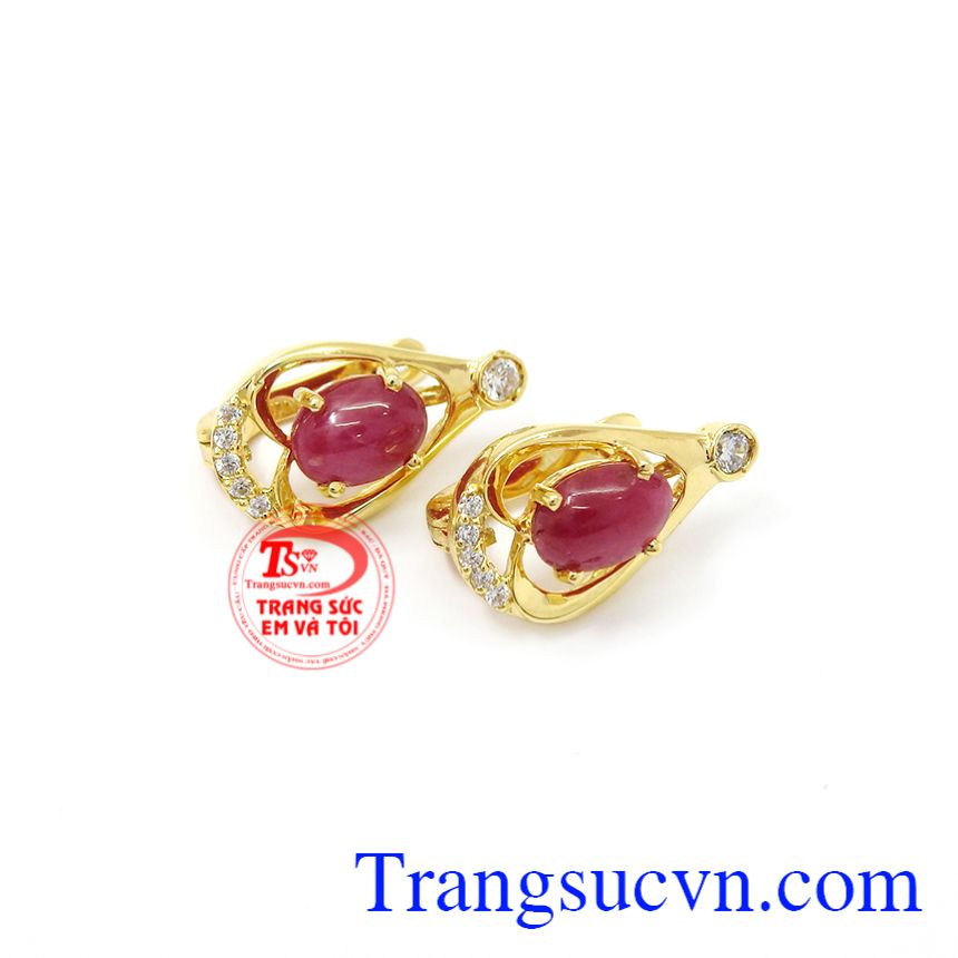 Hoa tai Ruby vàng 14k sang trọng được chế tác từ đá ruby thiên nhiên Lục Yên- Yên Bái.