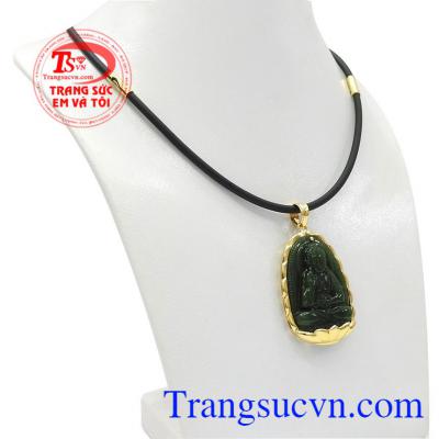 Bộ trang sức phật nepherite tuổi tuất-tuổi hợi được chế tác từ ngọc cẩm thạch thiên nhiên và vàng tây 14k.