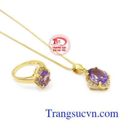 Bộ trang sức vàng thạch anh tím