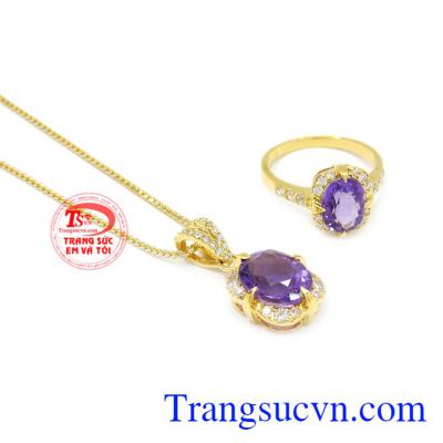 Bộ trang sức vàng thạch anh tím đẹp