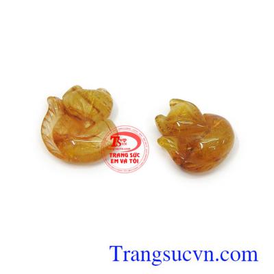 Cặp hồ ly thạch anh tóc hạnh phúc chạm khắc sắc nét, độc đáo, chất lượng đá đảm bảo