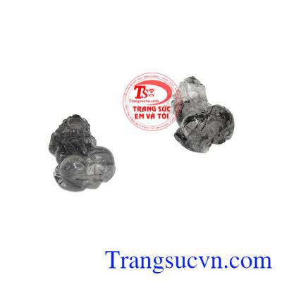 Sản phẩm bán theo cặp nên khách hàng có thể bộ mặt dây và mặt nhẫn,Cặp tỳ hưu thạch anh tóc đen đẹp