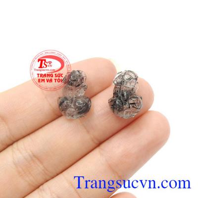 Cặp tỳ hưu thạch anh tóc đen may mắn