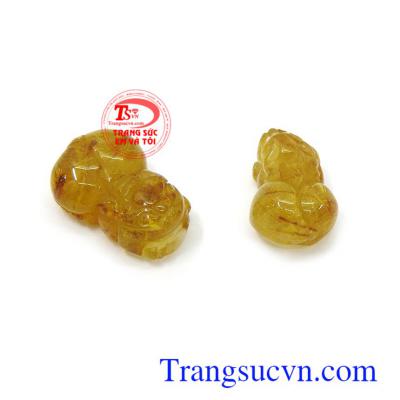 Cặp tỳ hưu thạch anh tóc vàng bình an chế tác đẹp, chất lượng đá cao cấp