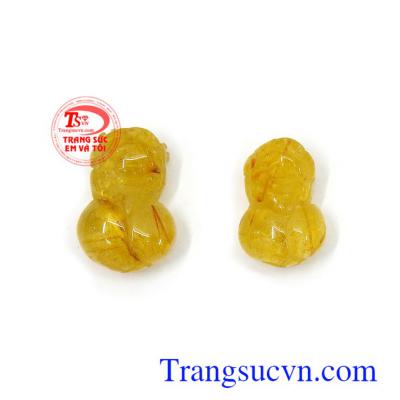 Cặp tỳ hưu thạch anh tóc vàng may mắn chạm khắc tinh xảo, sắc nét, phù hợp làm mặt dây chuyền, mặt nhẫn đeo thời trang và phong thủy