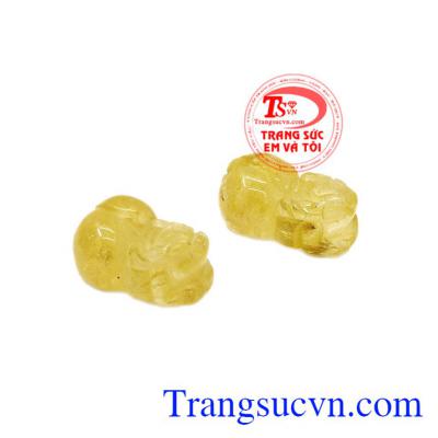 Thạch anh tóc thiên nhiên hợp phong thủy. Cặp tỳ hưu thạch anh tóc vàng