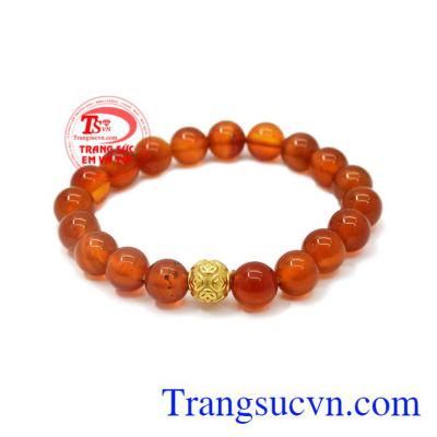 Chuỗi tay mã não kim tiền được chế tác từ đá mã não thiên nhiên và kết hợp với vàng 24k.