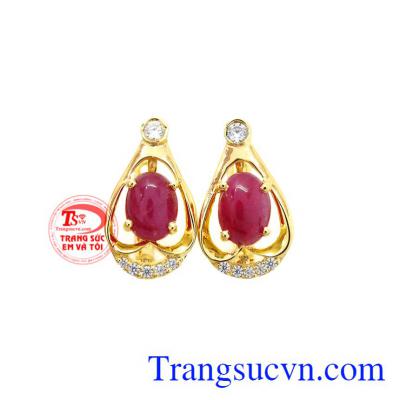 Hoa tai Ruby vàng 14k sang trọng