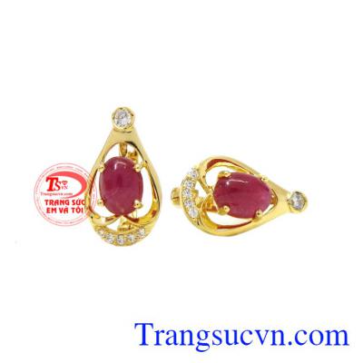 Hoa tai Ruby vàng 14k sang trọng thiên nhiên.