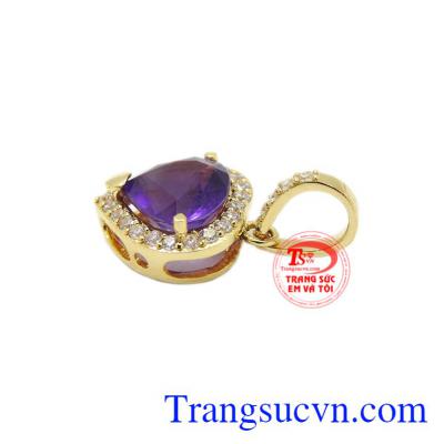 Mặt dây nữ vàng thạch anh tím đẹp có giấy kiểm định đá quý.