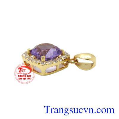 Mặt dây nữ vàng thạch anh tím có giấy kiểm định đá quý uy tín.