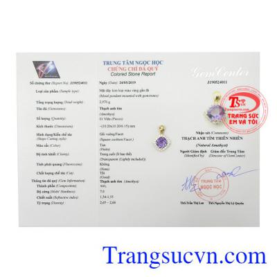 Mặt dây nữ vàng thạch anh tím đẹp.