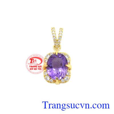 Mặt dây thạch anh tím bọc vàng được chế tác từ đá thạch anh tím thiên nhiên ( Natural Amethyst).