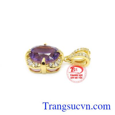 Mặt dây thạch anh tím bọc vàng có giấy kiểm định. 