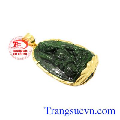 Mặt phật bản mệnh tuổi Mão cẩm thạch được chạm khắc hình phật Văn Thù Bồ Tát.