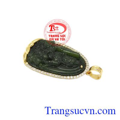 Mặt dây kết hợp ngọc cẩm thạch thiên nhiên và vàng tây 14k. Mặt phật nepherite tuổi mão