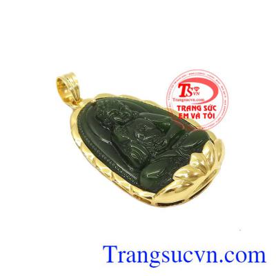 Mặt phật nepherite tuổi tuất-tuổi hợi được chế tác từ ngọc cẩm thạch thiên nhiên và vàng tây 14k.